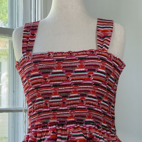 Loft Peplum Top Pink Striped Smocked Blouse 100% Cotton Dressy Casual Preppy Y2K - Picture 3 of 9